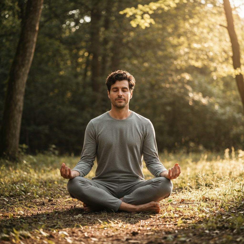 Person meditating peacefully in natural environment